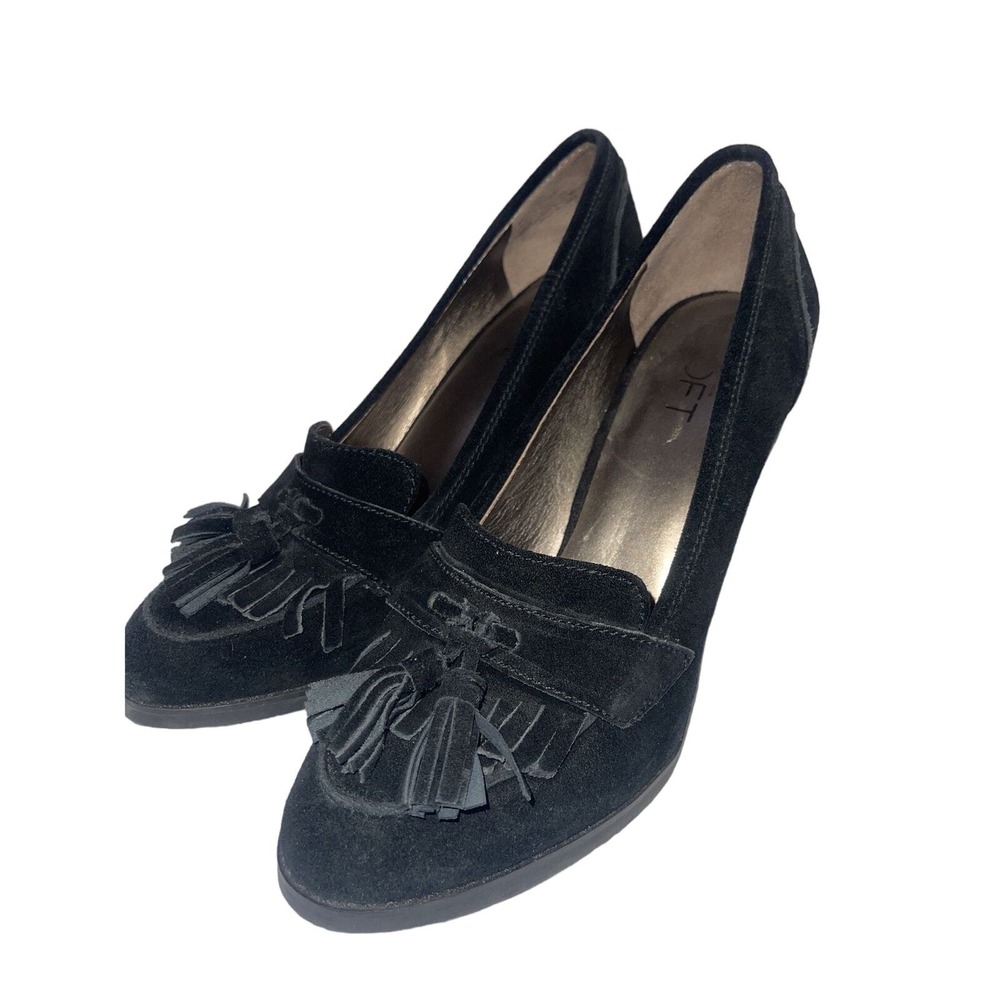 Ann Taylor Loft Shoes 9 M Black Suede Loafer Pumps with Tassels